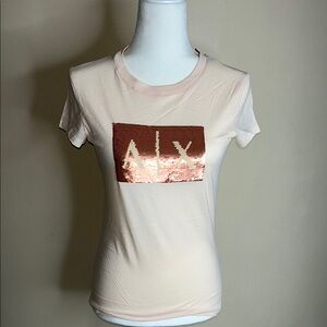 Armani Exchange light Pink and Brown Logo Tee